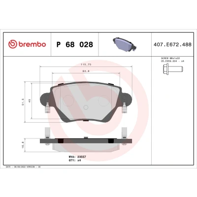 Abbildung von BREMBO P 68 028 Bremsbelagsatz exkl. Verschleißwarnkontakt mit Bremssattelschrauben ohne Zubehör RENAULT: Kangoo I Express,