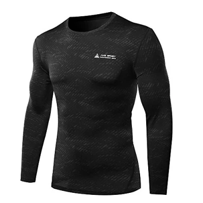 Abbildung von Herren Quick Dry Funktion Sport Kompressionsshirt Langarm Funktionshirts Base Layer Shirts by AMZSPORT, Schwarz31, XL