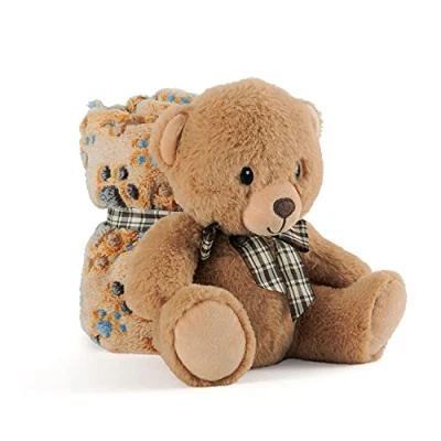Abbildung von Kuscheldecke Baby Jungen Mädchen mit Kuscheltier Teddybär Babydecke Braun Kleinkind ab 0+ Monaten Plusch Spielzeug Pluschtier Supersoft Weich Decke Kinder 1 2 3 Jahre 120x80 cm (Bär)