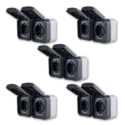 Abbildung von REV AquaStorm SPARSET 5x Doppelsteckdose Steckdose Feuchtraum IP55, zweipolig, Aufputz, waagrecht, 230V, 16A, anthrazit