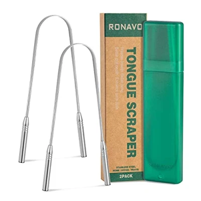 Abbildung von RONAVO Zungenreiniger mit Reiseetui, Zungenschaber Edelstahl, Tongue Scraper heilt schlechten Atem und pflegt die Mundhygiene, für Erwachsene Kinder,einfach zu reinigen, 2 Stück