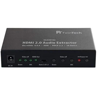 Abbildung von FeinTech VAX00102 HDMI Audio Extractor 4K 60Hz, Splitter auf Optisch (SPDIF/Toslink), Coaxial und Cinch, Unterstützt ARC, HDR, Dolby Vision, 5.1, PCM Stereo