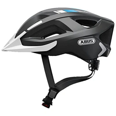 Abbildung von ABUS Stadthelm Aduro 2.0 Allround Fahrradhelm mit Licht in sportivem Design für den Stadtverkehr Damen und Herren grau, (race weiß, blau), Größe S
