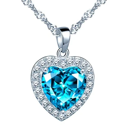 Abbildung von Yumilok Damen Halskette mit blauer Topas Herz Anhänger Liebe Kette 925 Sterling Silber Zirkonia Geschenk für Frauen Mutter Weihanchten