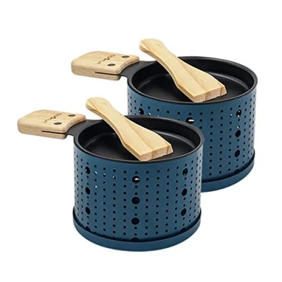 Abbildung von COOKUT Lumi Raclette mit Kerze Schmelzen Sie Ihren Käse in 3 Minuten Abend, Käsefondue, Picknick Inklusive Holzspatel 2er Pack Blau