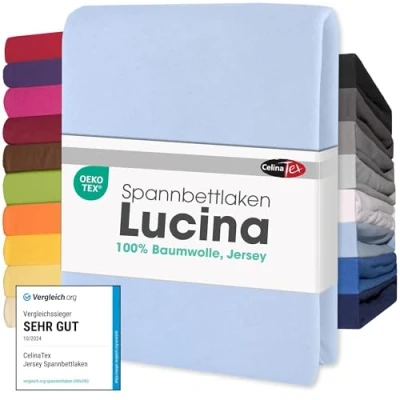 Abbildung von CelinaTex Jersey Topper Spannbettlaken Lucina 180x200 200x200cm Aqua blau 100% Baumwolle gekämmt bis 12cm Matratzenhöhe Spannbettbezug, Leintuch, Bettlaken, elastisch, Strech, Oeko Tex