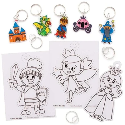Abbildung von Baker Ross FE513 Märchen Schrumpffolie Schlüsselanhänger 8er Pack, Bastelset für Kinder zum Ausmalen und Anhängen
