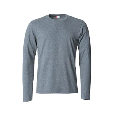 Abbildung von Clique Langarm T Shirt für Herren, Basic L/S, aus Jersey Baumwolle, elastischer Kragen, Schweißband, Slim Fit Passform, Heatheygrey, XXL