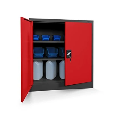 Abbildung von Jan Nowak Kleiner Aktenschrank C001B Büroschrank mit Flügeltüren Metallschrank Lagerschrank Pulverbeschichtet Stahlblech Abschließbar 92,5 cm x 90 40 (H B T) (Anthrazit Rot)