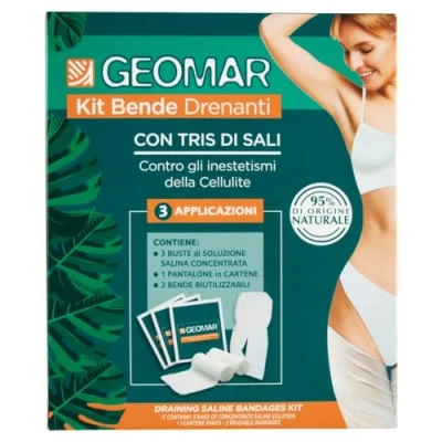 Abbildung von GEOMAR Kit Drainage Bandagen, gegen Cellulite Unvollkommenheiten, 95% Natürlichen Ursprungs mit drei Salzen (Marine, Epsom, Totes Meer), Made in Italy, 140 ml x 3 Anwendungen