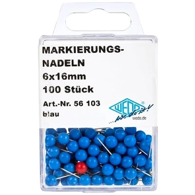 Abbildung von WEDO 56103 Markierungsnadeln Rundkopfnadeln, Nadellänge 16 mm, Kopfdurchmesser 6 100 Stück, Blau