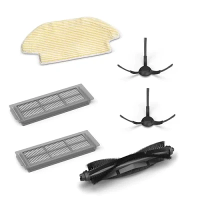 Abbildung von Kärcher Original Zubehör Set für Saugroboter RCV 3, enthält 1 Hauptbürste, Wischtuch, 2 Seitenbesen und Filter