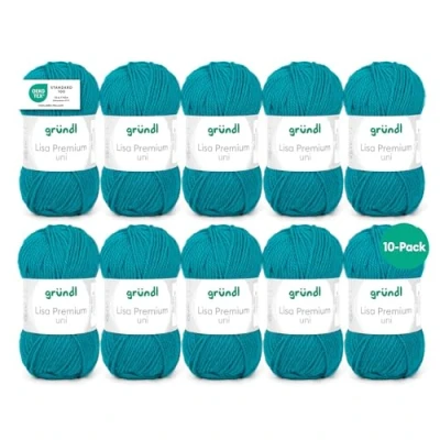 Abbildung von Gründl Lisa Premium Uni Strick &amp; Häkelgarn (weicher und wollartiger Charakter, pflegeleichtes waschbares Strickgarn aus 100% Polyacryl, 50 g/ 133 m, Nadelstärke: 3,5 4,5, 10 Knäuel á g), Petrol