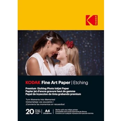 Abbildung von KODAK Fine Art Papier/Etching Premium Fotopapier 21 x 29,7 cm (A4) 210 g/m² für jeden Tintenstrahldrucker geeignet, 20 Blatt