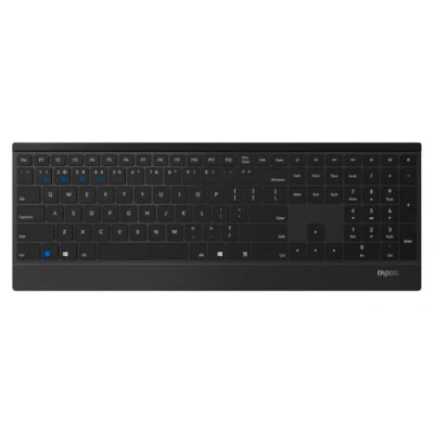 Abbildung von Rapoo 9500M kabelloses Tastatur Maus Set Wireless Deskset 1600 DPI Sensor 12 Monate Batterielaufzeit flaches Aluminium Design DE Layout QWERTZ PC &amp; Mac schwarz