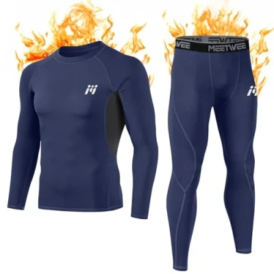 Abbildung von MEETWEE Thermounterwäsche Funktionsunterwäsche Herren, Skiunterwäsche Winter Suit Atmungsaktiv Lange Thermo Unterwäsche Set Thermowäsche Unterhemd + Unterhose Blau M