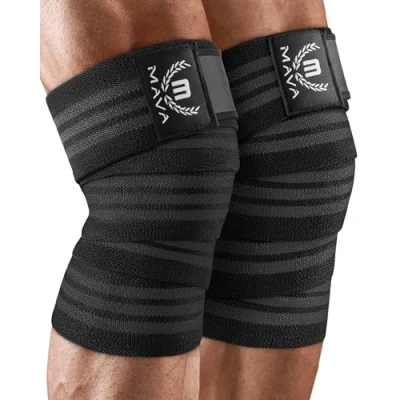 Abbildung von Mava Sports Kniebandage für Männer und Damen (Paar); Kniestütze Cross Training, Gewichtheben, Powerlifting; 183 cm elastische Unterstützung