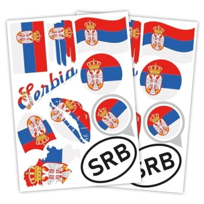 Abbildung von Finest Folia 2er Set DIN A4 Länderaufkleber Fahne Aufkleber Länderfahne Flagge für Auto Motorrad Sticker Länderflagge selbstklebend wetterfest R217 (50 Serbien)