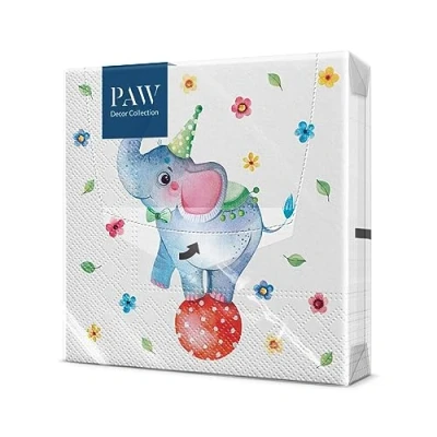 Abbildung von PAW Servietten 3 lagig (33 x 33 cm) I 20 Stück Perfekt für Kindergeburtstage, Partys, Kommunion und Feiern Papierservietten Bunt mit Party Motiv Elefant, Party, Tiere Circus Elephant