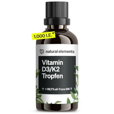 Abbildung von Vitamin D3 + K2 Tropfen 50ml Premium: 99,7+% All Trans (K2VITAL® von Kappa) hoch bioverfügbares Laborgeprüft, hochdosiert, flüssig und in Deutschland produziert
