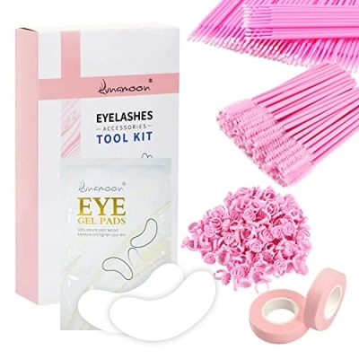 Abbildung von Lunamoon 50 Augenpads für Wimpernverlängerung Wimpern Pads+100 Mikrobürsten+100 Wimpernkleberring +50 Buerste+2 Band Zubehör Set (PINK)