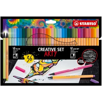 Abbildung von Fineliner &amp; Premium Filzstifte STABILO point 88 Pen 68 ARTY 36er Pack 17x in 17 Farben, 19x 19 Farben