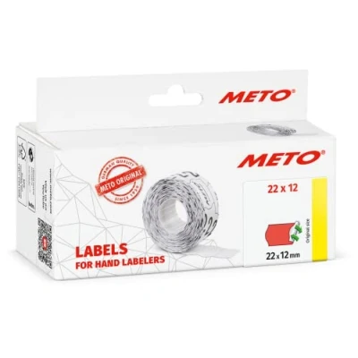 Abbildung von Original Meto Preisauszeichner Etiketten (22x12 mm, 1 Zeilig, 6.000 Stück, fluor rot, wiederablösbar, Preisetiketten für Meto, Contact, Sato, Avery, Tovel, Samark etc.)