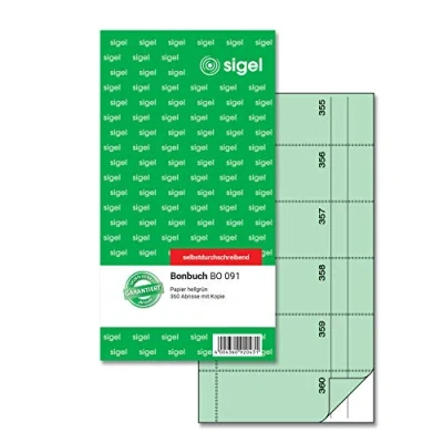 Abbildung von SIGEL BO091 Bonbuch Bonblock, 360 Abrisse grün, 10,5 x 20 cm, 2x60 Blatt, selbstdurchschreibend, aus nachhaltigem Papier