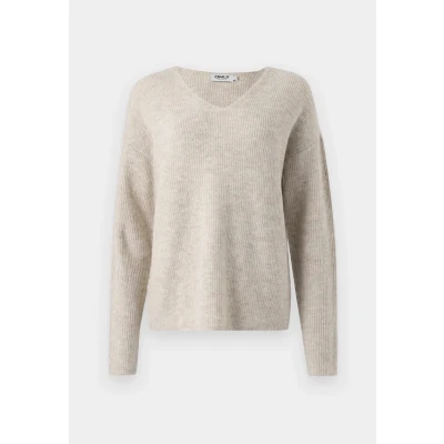 Abbildung von ONLY Camilla Vneck L/S NOOS Strickpullover, Damen, Größe: Small, Pumice stone/melange