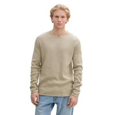 Abbildung von TOM Tailor Denim Structured ROLL EDGE Strickpullover, Herren, Größe: Large, Beige abbey stone