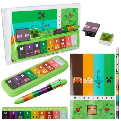 Abbildung von Minecraft Federmäppchen Jungen, Gefülltes Pencil Case Schreibwaren Set Geschenke für Kinder (Grün/Mehrfarbig)