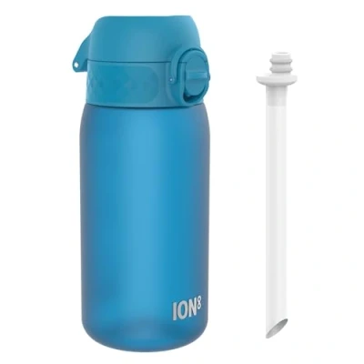 Abbildung von Ion8 Kinder Trinkflasche Mit Strohhalm, 350ml, Auslaufsicher, Einhandöffnung, Sichere Verriegelung, Spülmaschinenfest, BPA frei, Tragegriff, Klappdeckel, Leicht zu Reinigen, Klimaneutral, Blau