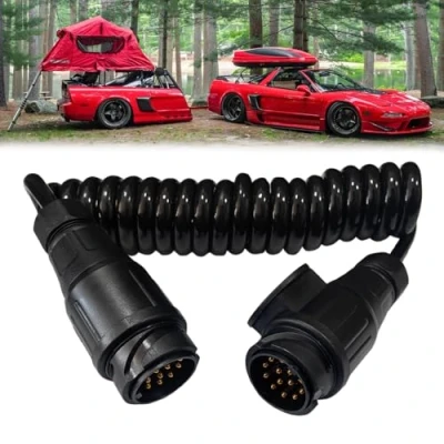 Abbildung von Techfection Anhänger Verlängerungskabel 3M Spiralkabel Anhängerkabel 13 Polig Kabel Stecker auf für PKW RV Wohnmobil Traktor Wohnwagen KFZ Caravan