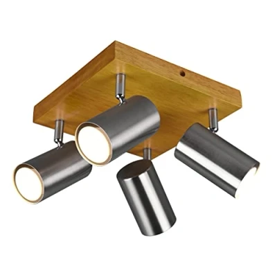 Abbildung von Trio Leuchten Deckenleuchte Marley 812400407, Metall Nickel matt, Holz, exklusiv 4x GU10