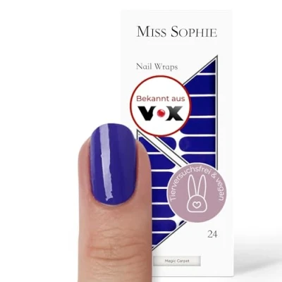 Abbildung von Miss Sophie Nagelfolie Magic Carpet Einfarbig, Blau, Nail Wraps 24 ultra dünne selbstklebende langanhaltende Nagelfolien