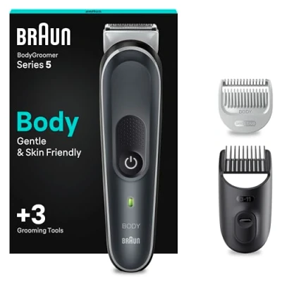 Abbildung von Braun Series 5 Bodygroomer / Intimrasierer Mann, Körperpflege und Haarentfernung für Herren, Brust, Achseln, Kammaufsätze 3 11 mm, 100 Min. Laufzeit, BG5350