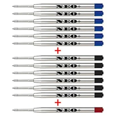 Abbildung von Hochwertige Ersatzfüllung für Kugelschreiber, feine Spitze 1mm, 12 Stück. Sie ist auch mit Parker Stift kompatibel (6 x SCHWARZE TINTE + 6 BLAUE 1 ROTE TINTE)