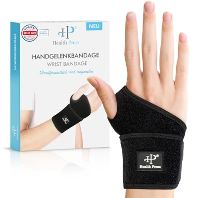 Abbildung von Health Press® Handgelenk Bandagen 1x Handgelenkstütze Handgelenkbandage Entlastung &amp; Stabilisierung des Handgelenks Kompression Handgelenkschoner Stützbandagen für Handgelenke Rechts/Links