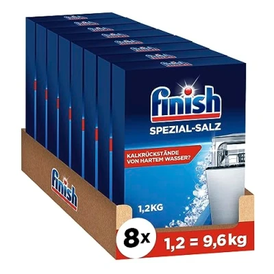 Abbildung von Finish Spezial Salz Spülmaschinensalz zum Schutz vor Kalkablagerungen und Wasserflecken Multipack mit 8 x 1,2 kg