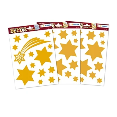 Abbildung von HERMA 15545 Fensterbilder Weihnachten Sterne Sternschnuppe Gold, 44 Stück, selbstklebend, Kinder Fensteraufkleber, ablösbare Winter Fenstersticker, Glitzer Fensterfolie für Kinderzimmer Weihnachtsdeko