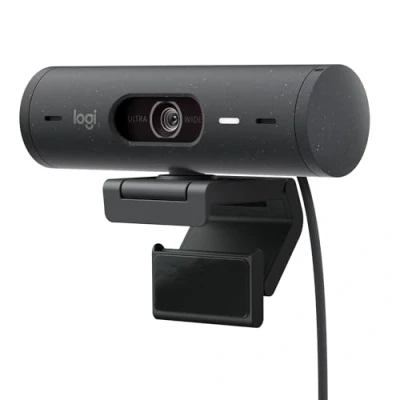 Abbildung von Logitech Brio 500 Full HD Webcam mit Auto Lichtkorrektur, Zeigemodus, Doppelmikrofon + Rauschunterdrückung, Abdeckung, für Microsoft Teams, Google Meet, Zoom, USB C Kabel Graphit