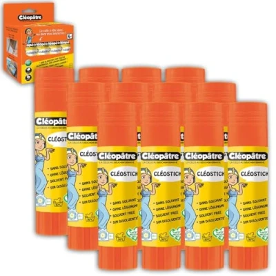 Abbildung von Cléopatre Cléostick 12 Klebestifte Transparent Ideal für Schularbeiten ab 6 Jahren Leicht und präzise aufzutragen Lösungsmittelfrei 12x8g