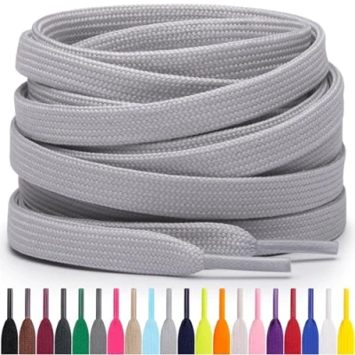 Abbildung von Miscly Flache Schnürsenkel, in verschiedenen Längen und Farben erhältlich (114 cm, Hellgrau)