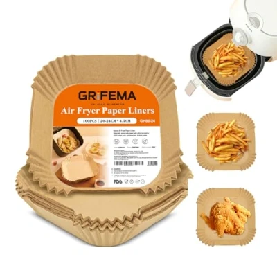Abbildung von GRIFEMA Backpapier für Heißluftfritteuse, 100 Stück Airfryer 20 24cm, BPA Frei, Ungebleicht, Antihaft Wasserdicht Ölfest, 5 8 L Körbe, Papier Ofen, Mikrowellen, Backen