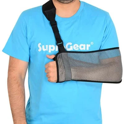 Abbildung von supregear Gittergewebe Armschlinge, Leicht Verstellbare Halsstützkragen Wegfahrsperre Einfache Armschlaufe Atmungsaktive Medizinische Schulterstütze für Verletzten Arm Ellbogen Handgelenk Hand