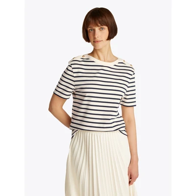 Abbildung von Tommy Hilfiger Stripe Tshirt print, Damen, Größe: XXS, Calico/dark night navy