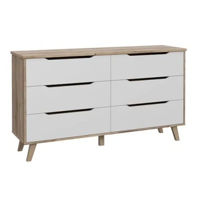 Abbildung von Forte VANKKA Kommode mit 6 Schubladen, Holzwerkstoff, Planked Eiche/Weiß, B x H T: 154,7 86,3 42 cm