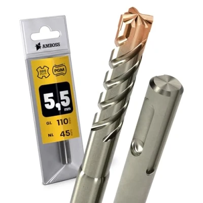 Abbildung von SDS Plus Hammerbohrer 4X Schneiden PGM Ø 5.5mm x 45mm AMBOSS Werkzeuge Crusher 4 HM Betonbohrer Hartmetall Profi Bohrer 5.5 mm 45 Steinbohrer Stahlbeton Mauerwerk Ziegel Kalksandstein