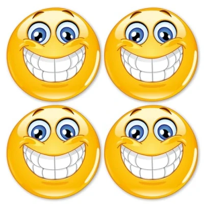 Abbildung von 4er Set Smiley Aufkleber smile I kfz_295 rund Ø 5 cm Emoticon Sticker lachend für Smartphone Handy Laptop Fahrrad Motorrad Roller wetterfest