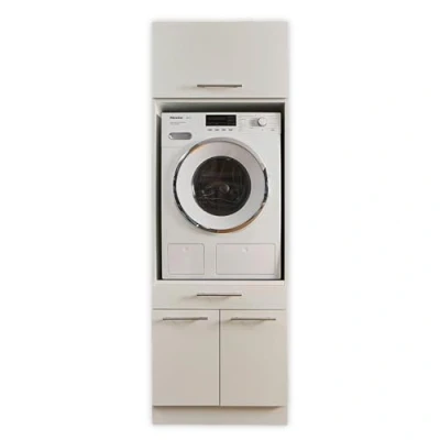 Abbildung von LAUNDREEZY Waschmaschinenschrank mit Schrankaufsatz, Anthrazit Waschmaschinen Überbauschrank TÜV zertifiziert viel Stauraum 67,5 x 200 cm (B/H/T)